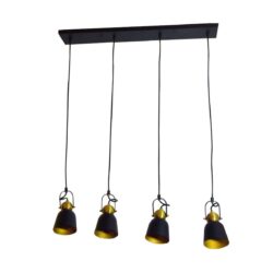 Lámpara de suspender RAN II - 4 luces E27 - Acabado negro mate / interior dorado