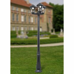 Poste con farol - Con 3 luces E27 - 33W - Kelvin seleccionable - Acabado negro