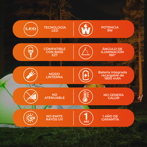 Bombillo LED recargable - 9W - Luz cálida 6 Bombillo LED recargable - 9W - Luz cálida - Imagen 6