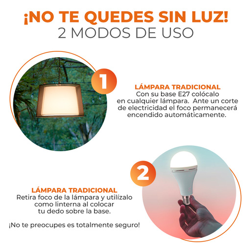 Bombillo LED recargable - 9W - Luz cálida 7 Bombillo LED recargable - 9W - Luz cálida - Imagen 7