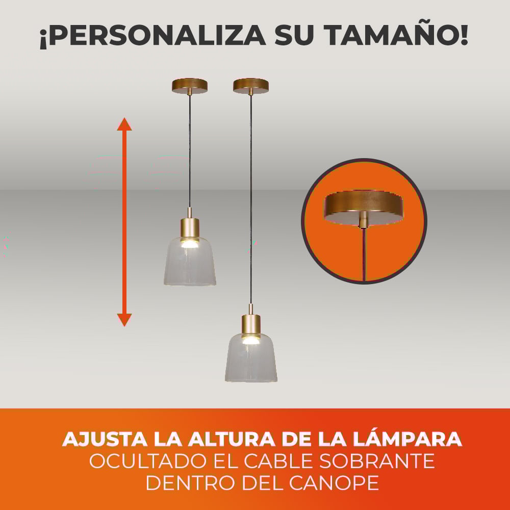 Lámpara de suspender BOSONA - 10.5W - Acabado cristal/canope dorado - Luz cálida 7 Lámpara de suspender BOSONA - 10.5W - Acabado cristal/canope dorado - Luz cálida - Imagen 7