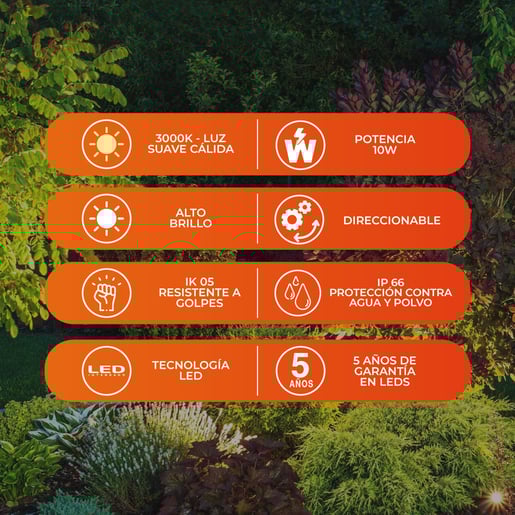 Reflector de exterior - LED integrado - 10W - Luz cálida 4 Reflector de exterior - LED integrado - 10W - Luz cálida - Imagen 4