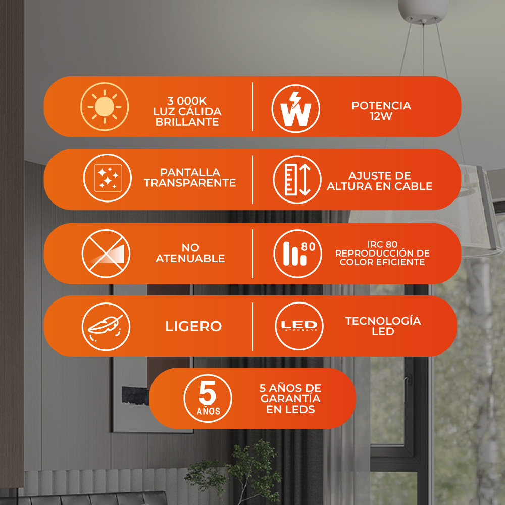 Lámpara de suspender AKRIL I - 12W - Acabado blanco - Luz cálida 4 Lámpara de suspender AKRIL I - 12W - Acabado blanco - Luz cálida - Imagen 4