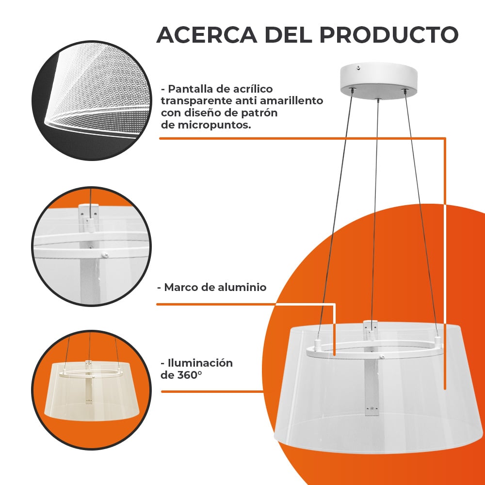 Lámpara de suspender AKRIL I - 12W - Acabado blanco - Luz cálida 6 Lámpara de suspender AKRIL I - 12W - Acabado blanco - Luz cálida - Imagen 6