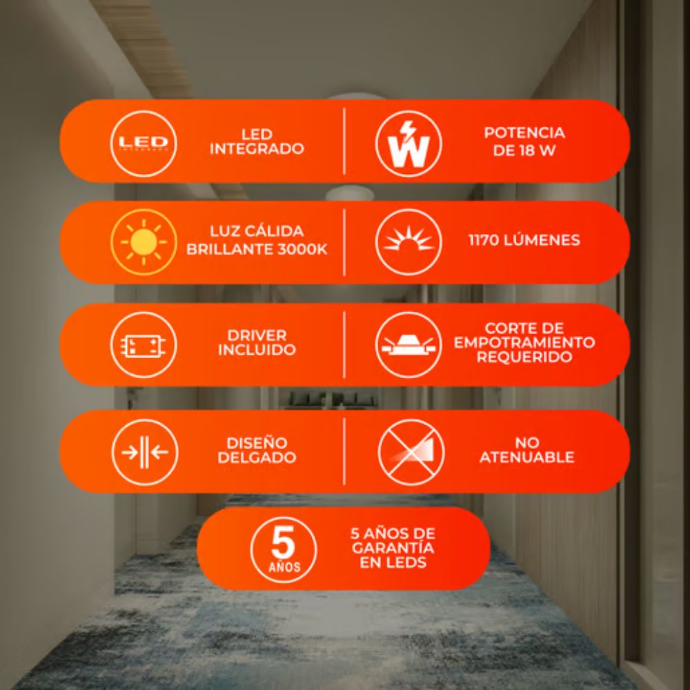 Ojo de buey empotrable LED - 18W - Acabado blanco - Luz cálida 4 Ojo de buey empotrable LED - 18W - Acabado blanco - Luz cálida - Imagen 4