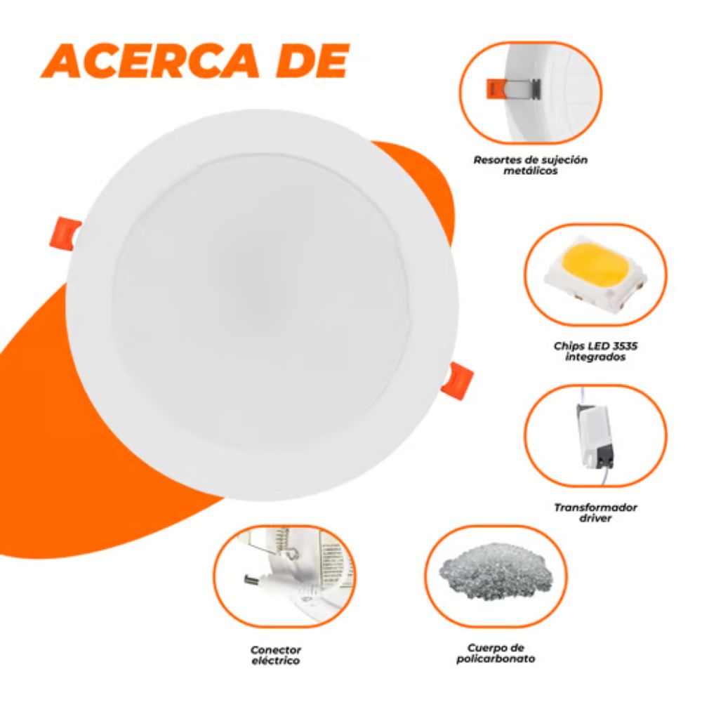 Ojo de buey empotrable LED - 18W - Acabado blanco - Luz cálida 6 Ojo de buey empotrable LED - 18W - Acabado blanco - Luz cálida - Imagen 6