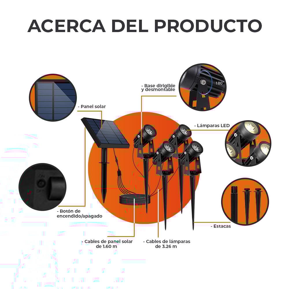 Lámpara solar set de reflectores - Todo en uno - 1W - Luz cálida 6 Lámpara solar set de reflectores - Todo en uno - 1W - Luz cálida - Imagen 6