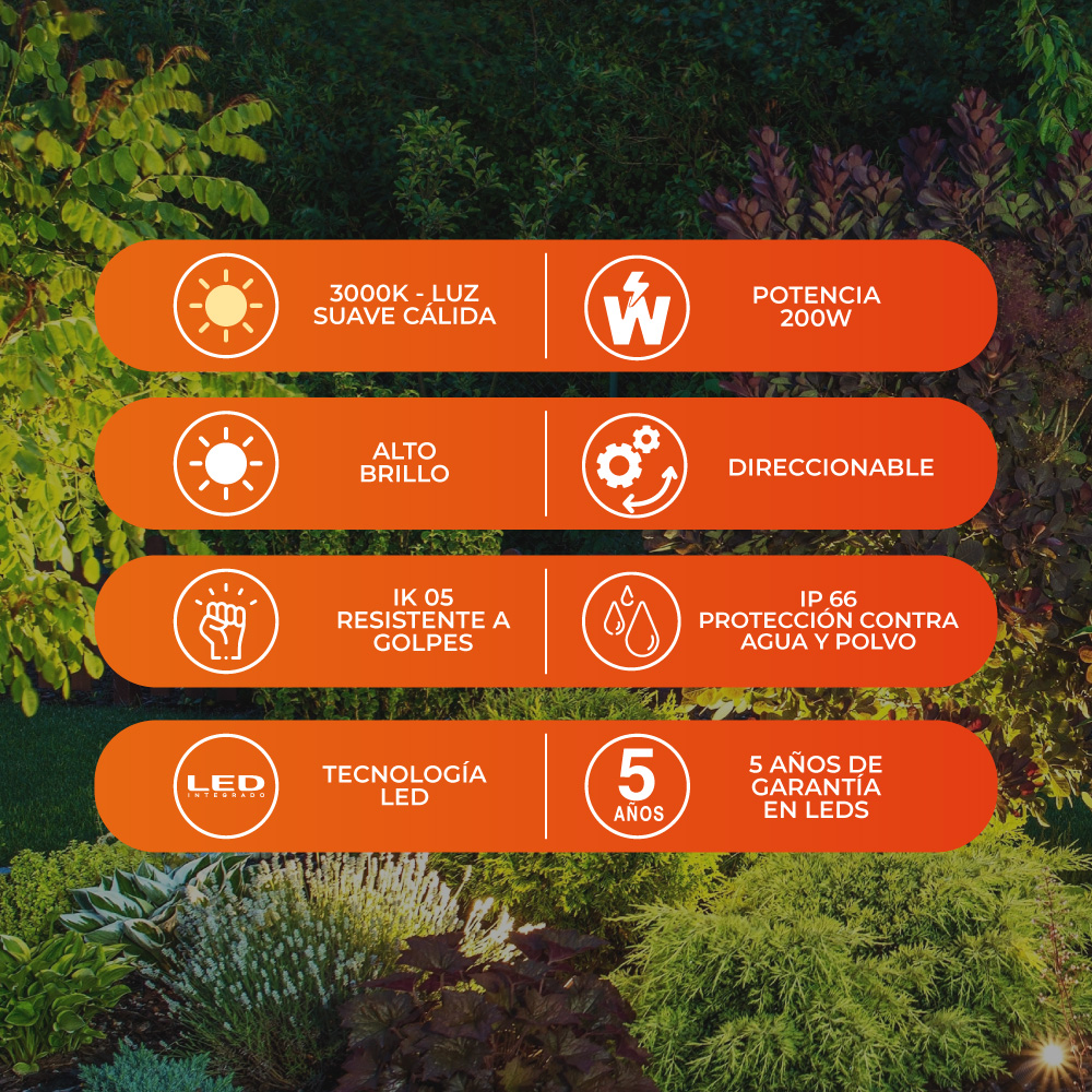 Reflector de exterior - LED integrado - 200W - Luz cálida 4 Reflector de exterior - LED integrado - 200W - Luz cálida - Imagen 4