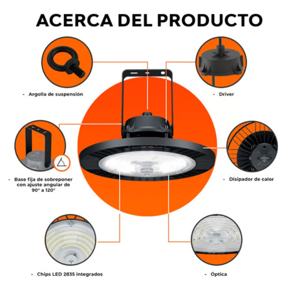 Lámpara industrial UFO - LED integrado - 200W - Luz fría 7 Lámpara industrial UFO - LED integrado - 200W - Luz fría - Imagen 7