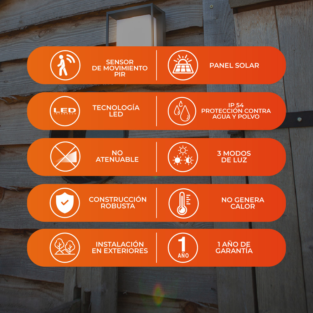 Lámpara solar de pared - Todo en uno - 3W - Luz cálida 3 Lámpara solar de pared - Todo en uno - 3W - Luz cálida - Imagen 3