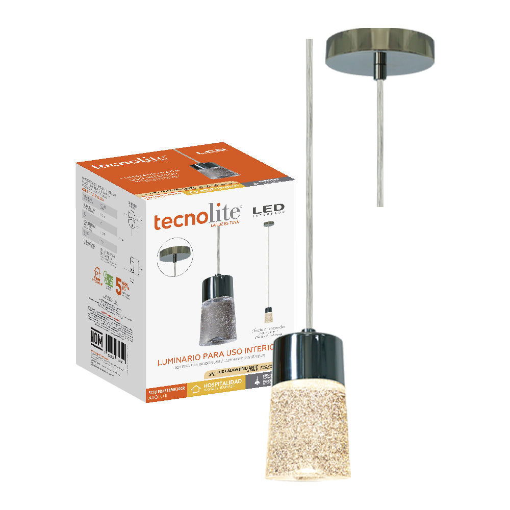 Lámpara de suspender AXOLO II - 5.5W - Acabado cromado / vidrio transparente - Luz cálida 3 Lámpara de suspender AXOLO II - 5.5W - Acabado cromado / vidrio transparente - Luz cálida - Imagen 3