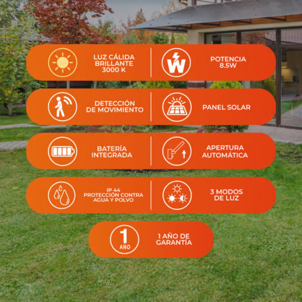 Lámpara solar de pared - Todo en uno - 8.5W - Luz cálida 4 Lámpara solar de pared - Todo en uno - 8.5W - Luz cálida - Imagen 4