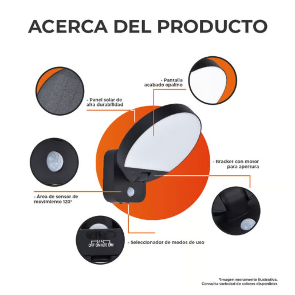 Lámpara solar de pared - Todo en uno - 8.5W - Luz cálida 6 Lámpara solar de pared - Todo en uno - 8.5W - Luz cálida - Imagen 6